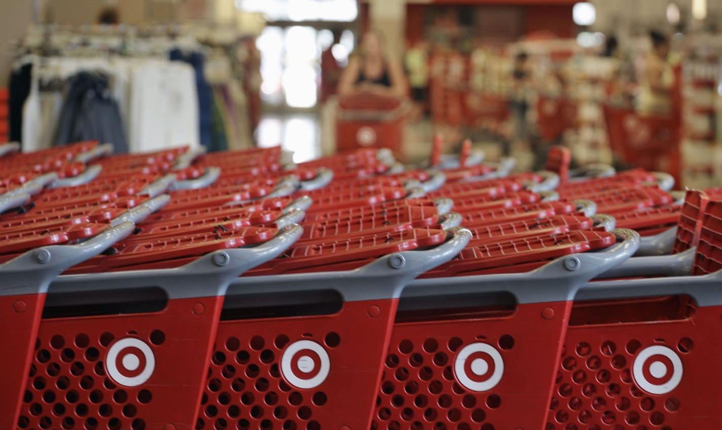 Rows of carts await customers at a Target store.