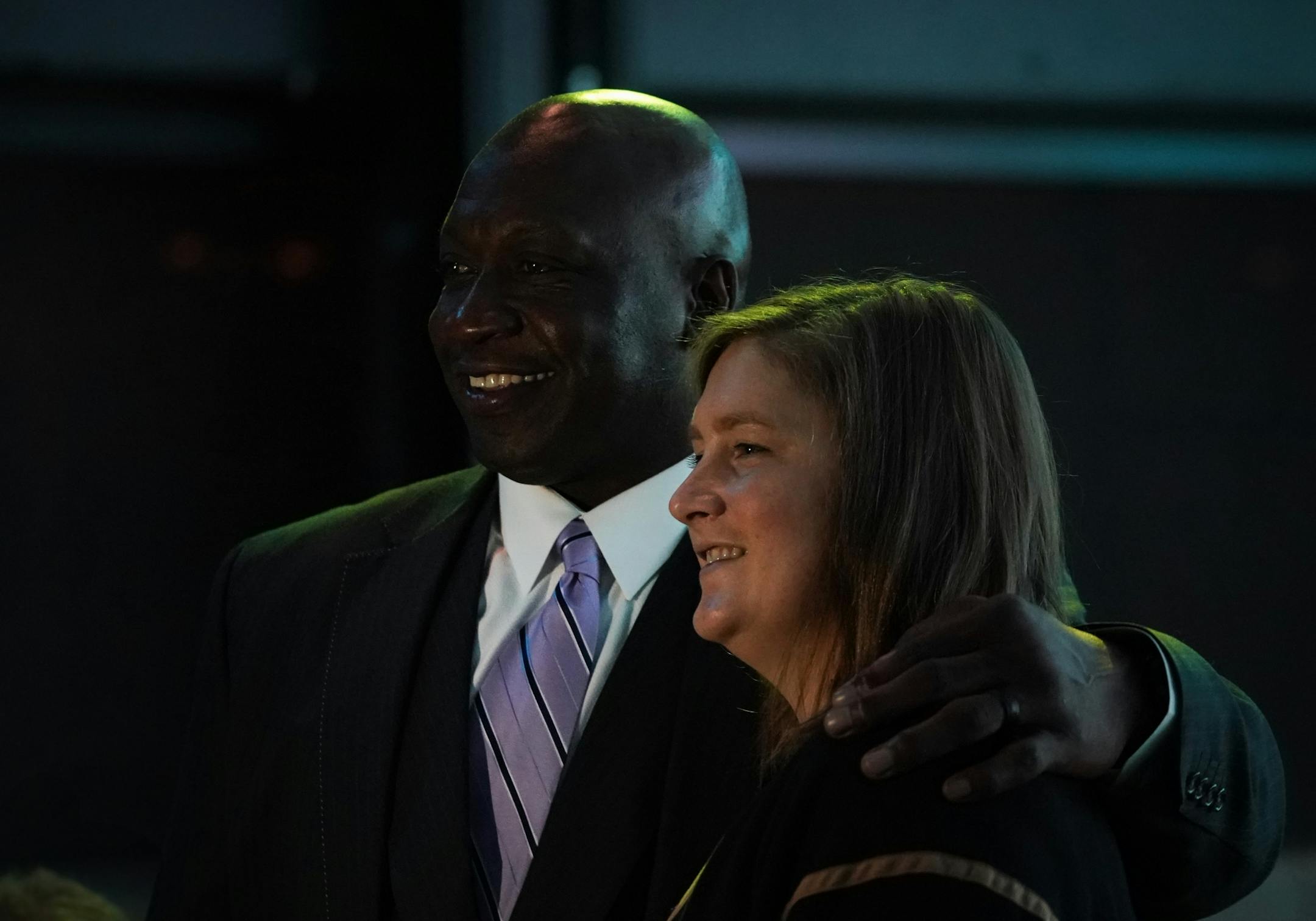 John Randle and Lindsay Whalen posed for a photo before both were inducted into the Star Tribune Sports Hall of Fame.