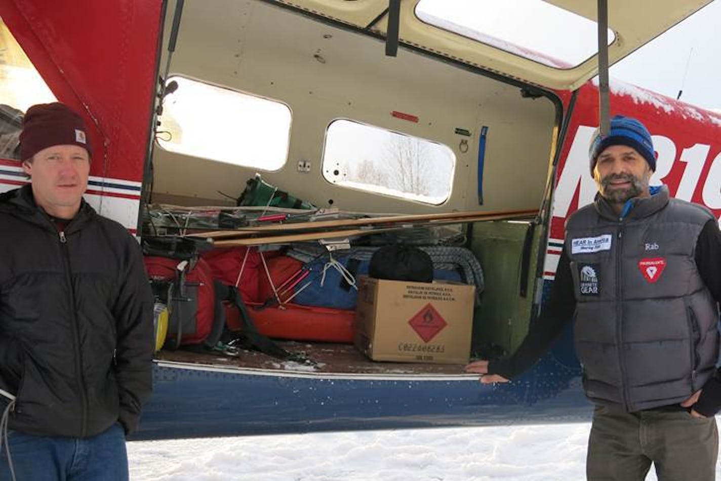 Lonnie Dupre is back in Minnesota after spending 29 days in solitude on Mt. McKinley, where he made history by becoming the first person to solo summit in January. In this photo he is loading the plane with his photographer John Whittier (left). Photo provided by Lonnie Dupre.