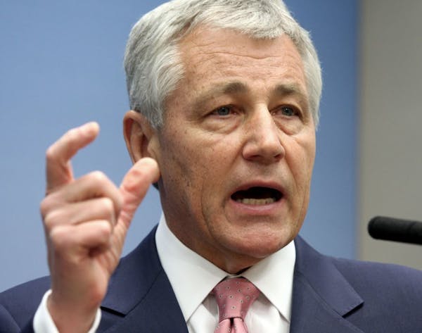 FILE - In this June 26, 2008 file photo, then Sen. Chuck Hagel, R-Neb., speaks on foreign policy at the Brookings Institution in Washington. President