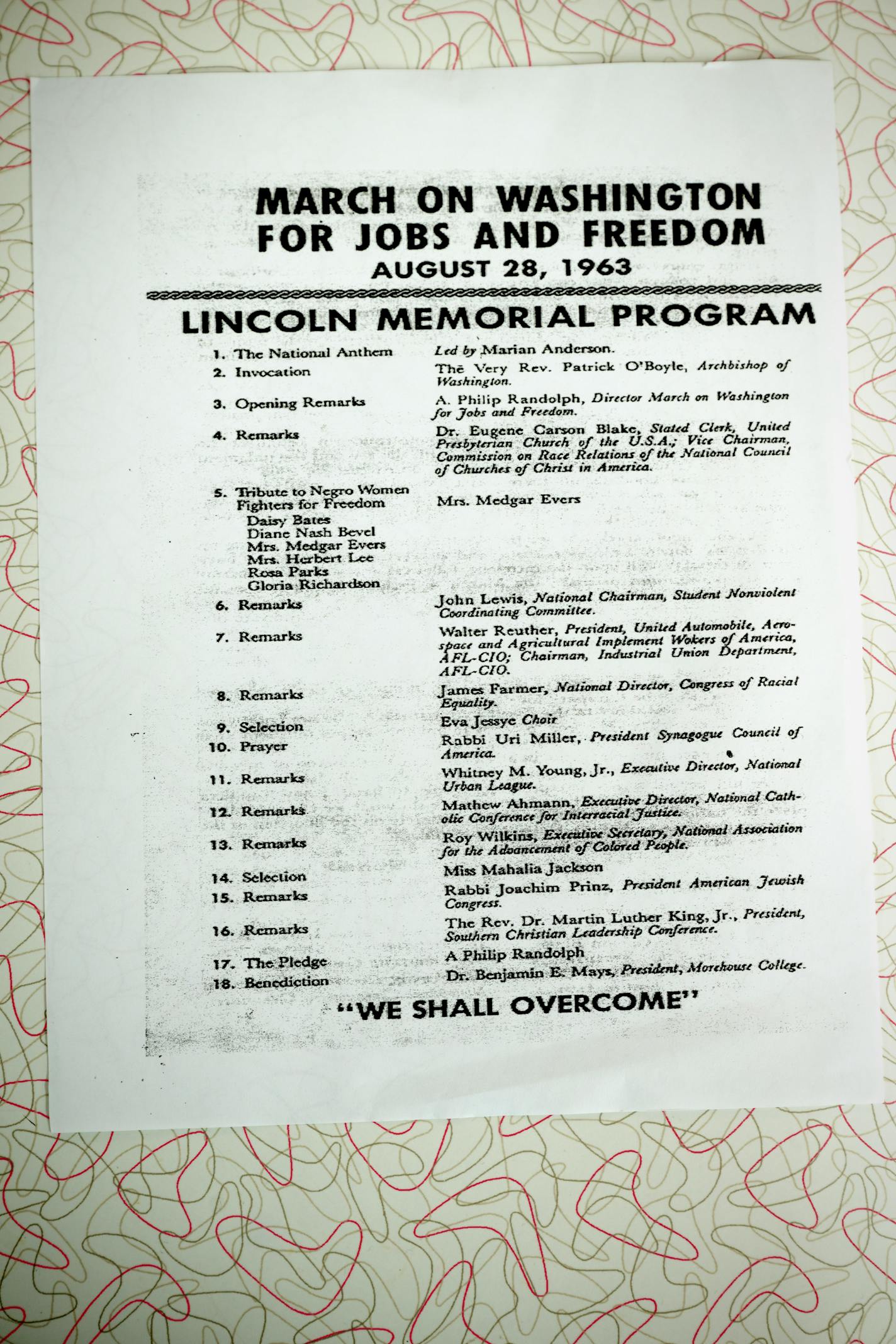 A copy of the program from the March on Washington. MUST CREDIT: Washington Post photo by Marvin Joseph