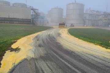 The spilled beer mash shown here at the Denco II ethanol plant in Morris in 2021 was among multiple violations that led to a $250,000 pollution fine.