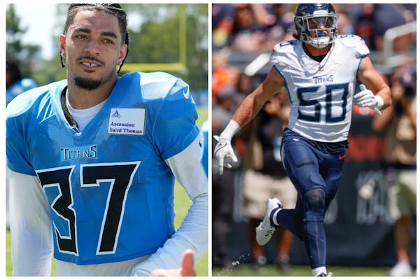 Amani Hooker, left, a Minneapolis native and Park Center graduate, and former Gophers inside linebacker Jack Gibbens are part of the Tennessee Titans.