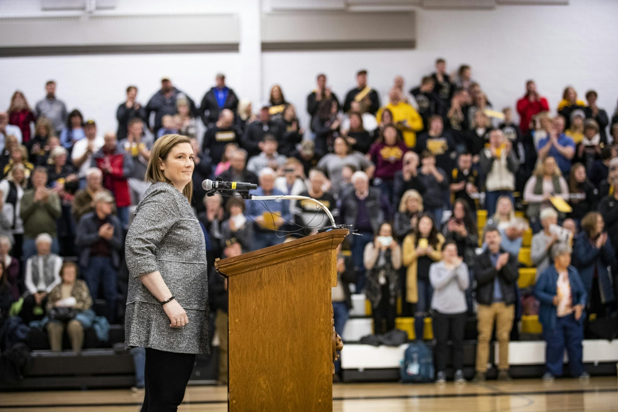Lindsay Whalen receives a standing ovation from the crowd before speaking during the ceremony.