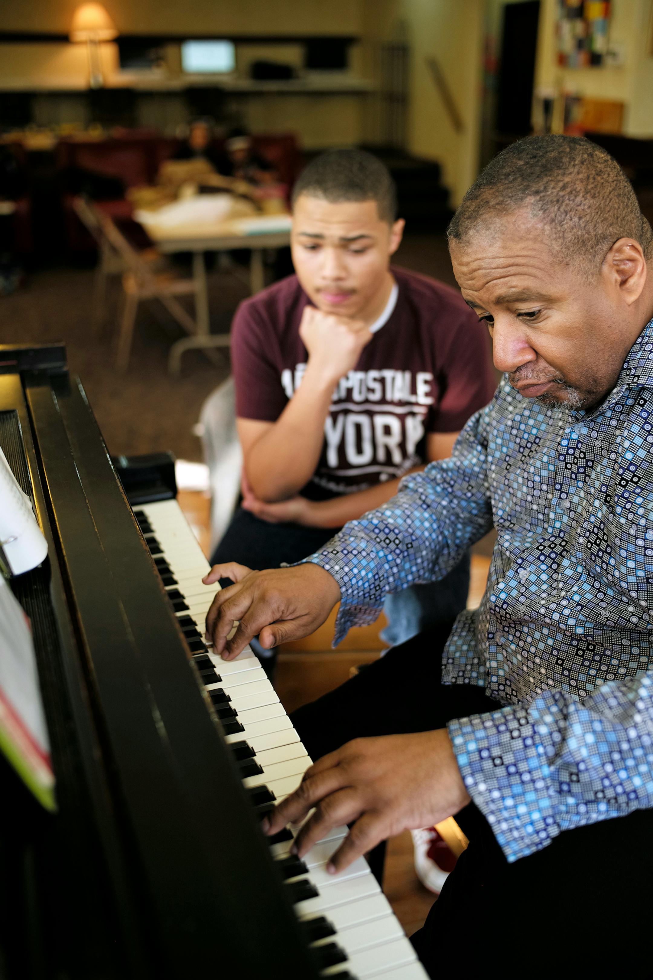William Duncan was giving a lesson to Jaccob Williams. Williams takes lessons along with his younger sister Joshuyan. They come all the way from Maple Grove because of Walker West Music Academy's reputation.