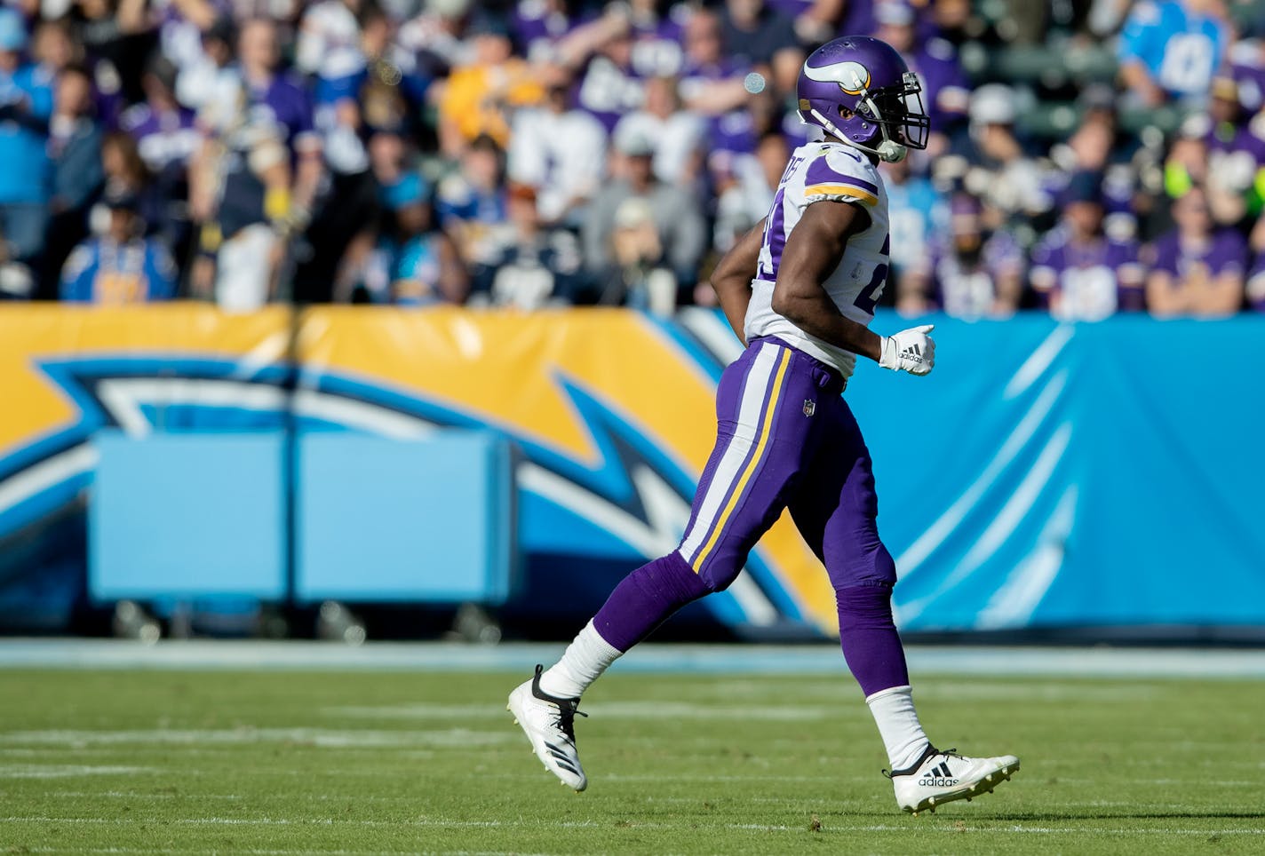 Vikings cornerback Xavier Rhodes left Sunday's game with an injury in the second quarter but later returned