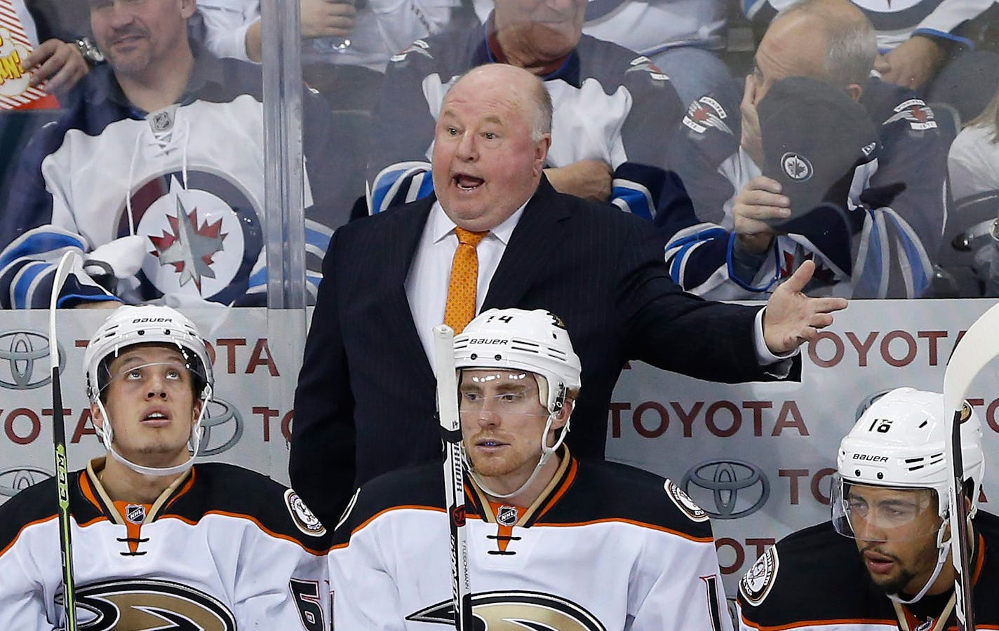 A season ago, Bruce Boudreau won the Pacific Division as Ducks coach with players such as Corey Perry and Ryan Getzlaf (above). Getzlaf &#x201c;was a great captain for me,&#x201d; Boudreau said.