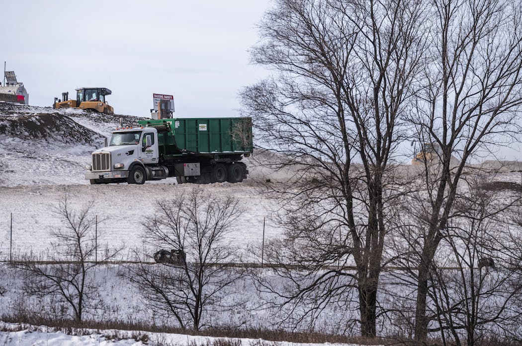 A Dump truck disposed of industrial waste at SKB Environment in Rosemount on Feb. 19.