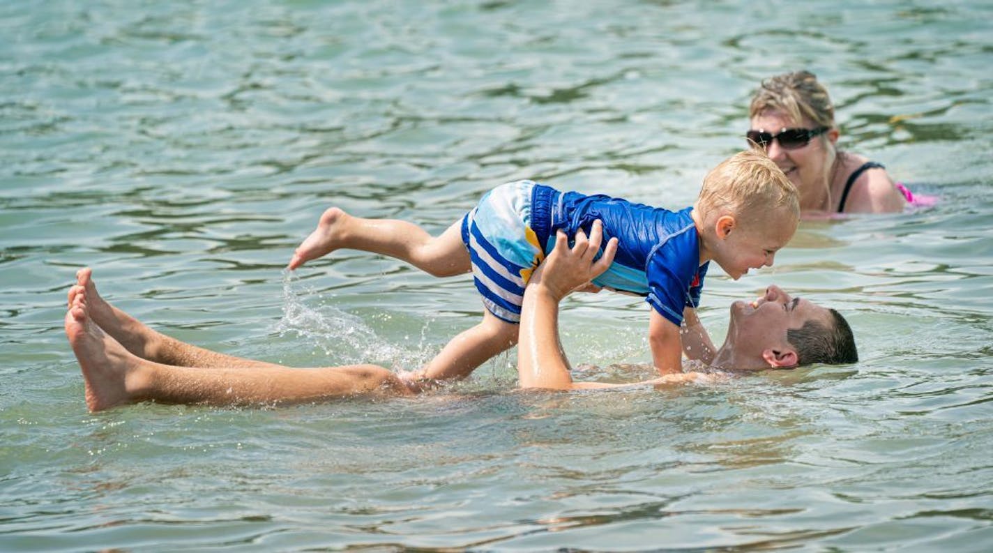 Easton Zarras, 2 was having a wonderful time playing with his brother Mitchell, 16 as they cooled off at SandVenture Aquatic Park in Shakopee.