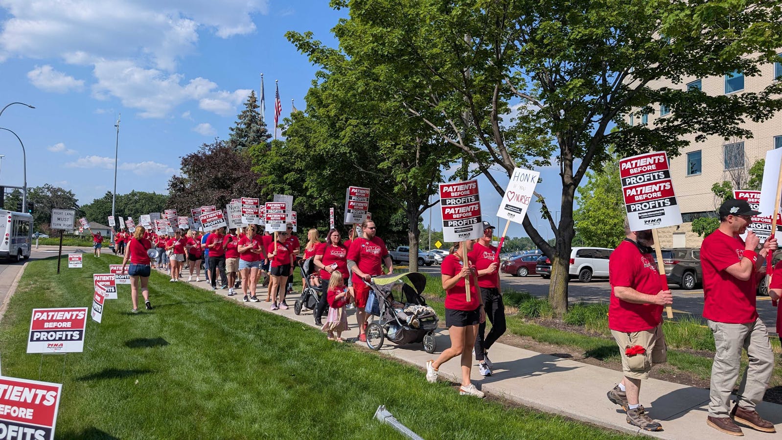 Nurses picketed outside M Health Fairview Southdale Hospital in Edina and other hospitals in the Twin Cities and Duluth areas June 4 after negotiations with their hospitals failed to produce new three-year contracts.
