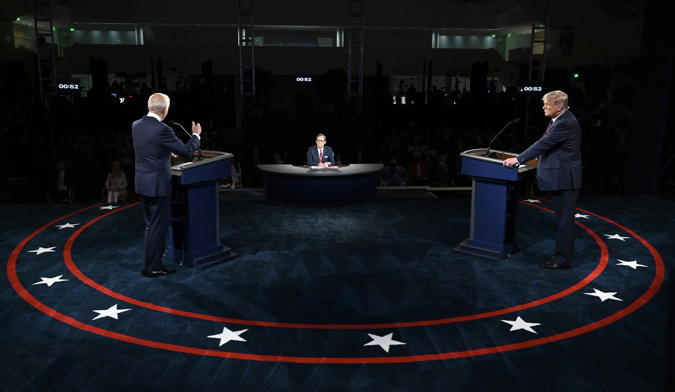 President Donald Trump speaks during the first presidential debate with Democratic presidential candidate former Vice President Joe Biden Tuesday, Sept. 29, 2020, at Case Western University and Cleveland Clinic, in Cleveland. (Olivier Douliery/Pool vi AP)
