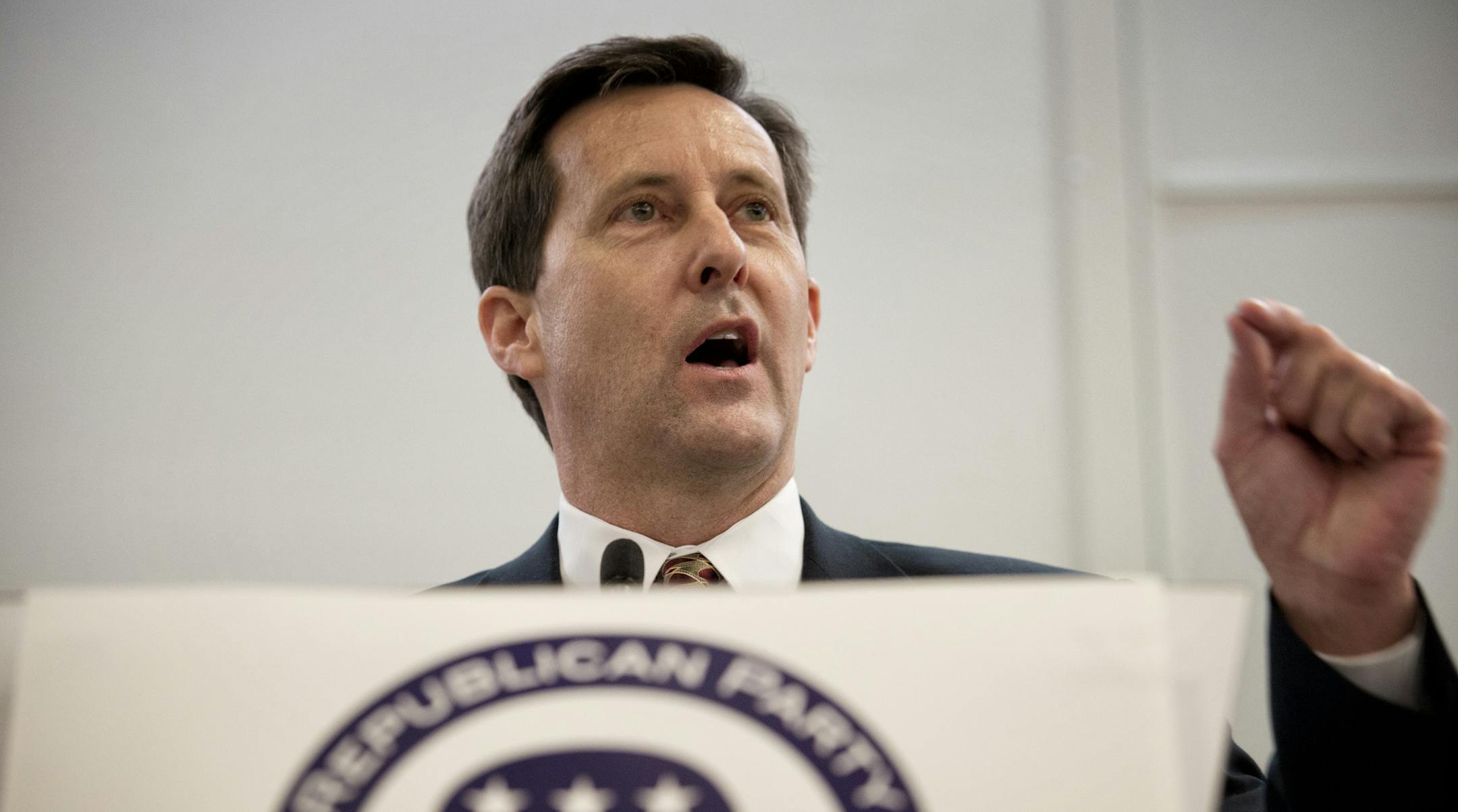 Newly elected chair of the Republican Party of Minnesota Keith Downey addresses the crowd in Bloomington. Saturday, April 6, 2013 ] GLEN STUBBE * gstubbe@startribune.com