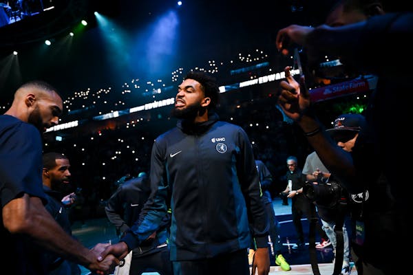 Karl-Anthony Towns was introduced before a recent Timberwolves game at Target Center.