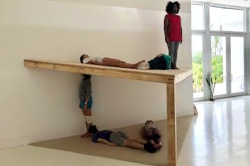 Aretha Aoki, Talya Epstein, Cecilia Eliceche, John Hoobyar, Joey Kipp and Jennifer Kjos performed “Solid Objects/Sandwich” at the Walker Art Cente