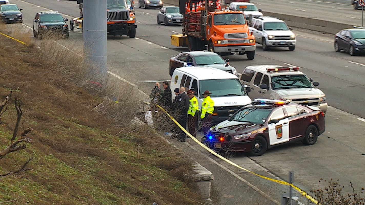 The scene where Dr. Christopher Robert's body was found on the side of I-94 in Minneapolis.