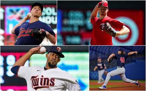 Pitching candidates for 2022 into (clockwise from top left): Griffin Jax, Bailey Ober. Joe Ryan and Juan Minaya.