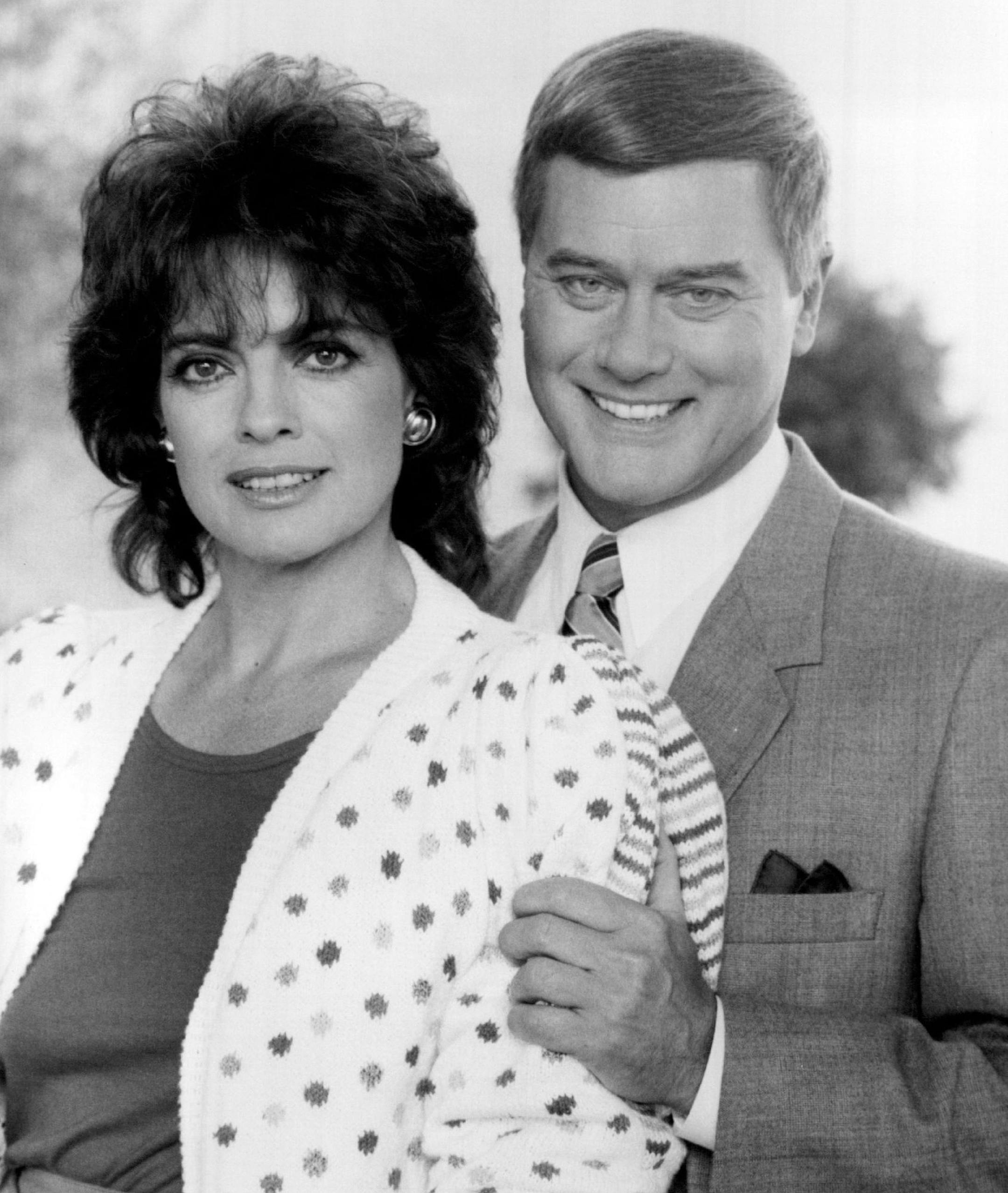 October 7, 1983 Linda Gray, Larry Hagman - "Dallas" Linda Gray stars as Sue Ellen Ewing and Larry Hagman co-stars as J.R. Ewing, on "Dallas," broadcast Friday (9:00-10:00 pm, ET) on the CBS Television Network. CBS