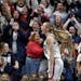 Connecticut's Paige Bueckers reacts at the end of a second-round women's college basketball game against Central Florida in the NCAA tournament, Monda