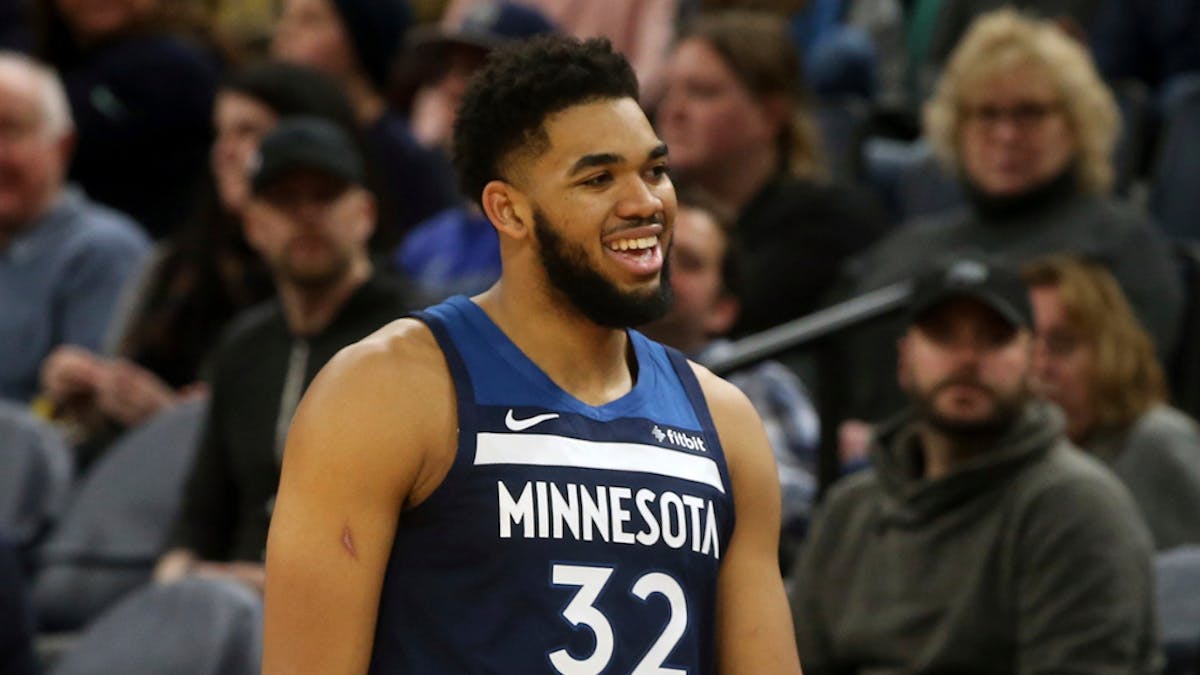 Minnesota Timberwolves' Karl-Anthony Towns plays against the San Antonio Spurs in an NBA basketball game Friday, Jan. 18, 2019, in Minneapolis. (AP Ph