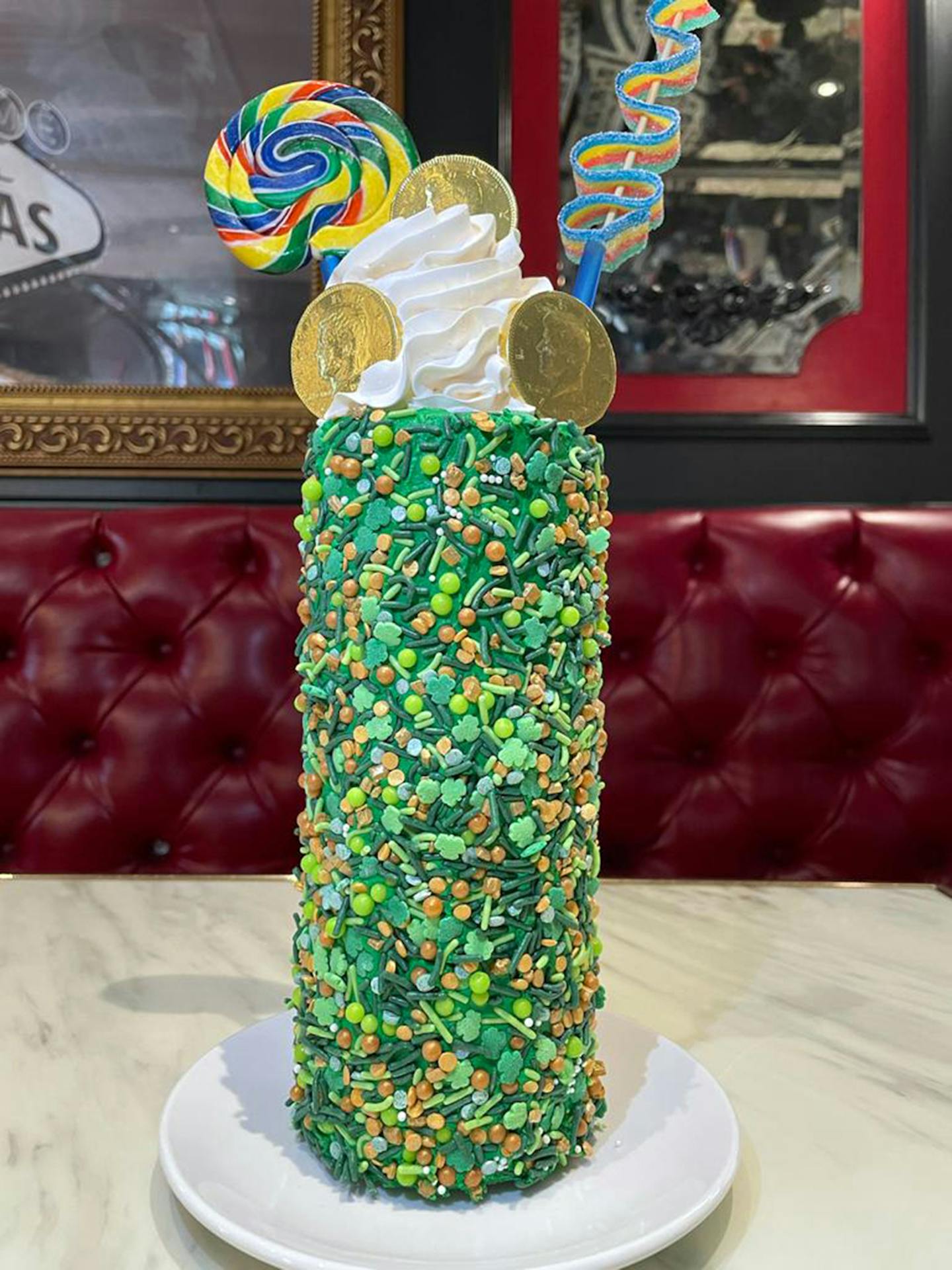 Irish whiskey gives a jolt to the Sugar Factory's Lucky Leprechaun Insane Milkshake. Provided