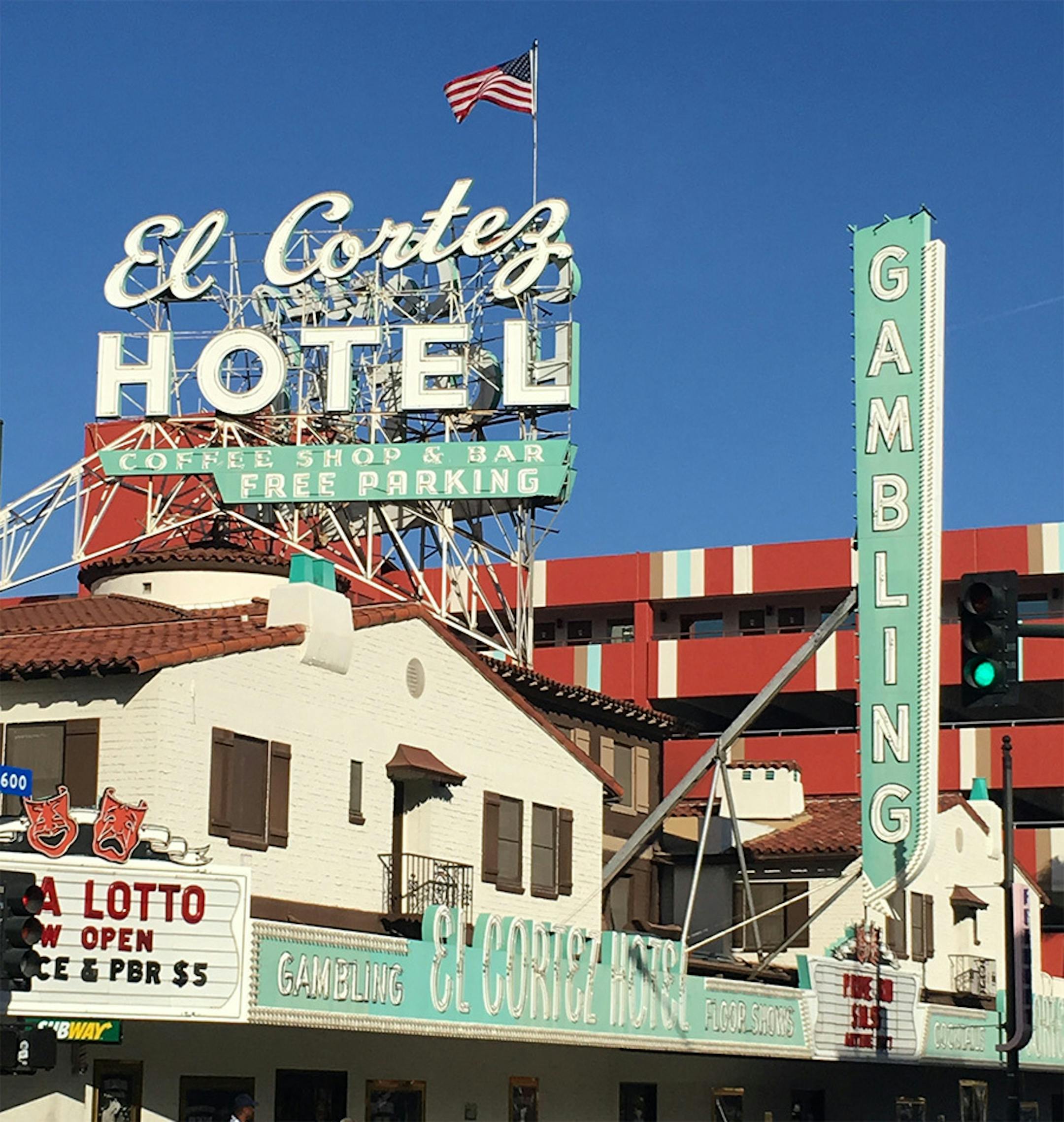 The El Cortez, downtown Vegas's first big resort. Same sign and facade since 1941.