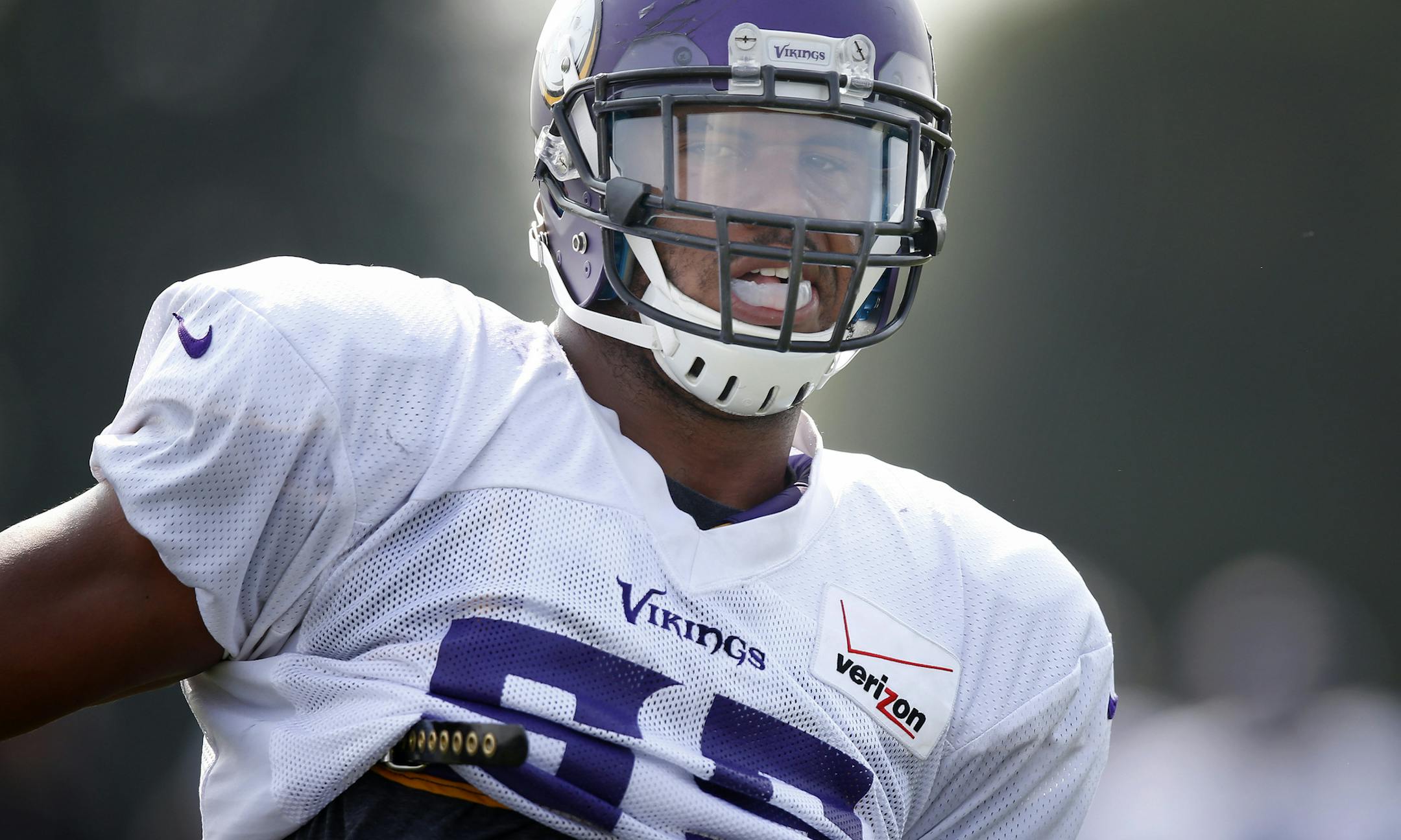 Minnesota Vikings rookie linebacker Anthony Baar (55) during the afternoon practice on Friday. ] CARLOS GONZALEZ cgonzalez@startribune.com - August 1, 2014 , Mankato, Minn., Minnesota State University, Mankato, Minnesota Vikings Training Camp, NFL,