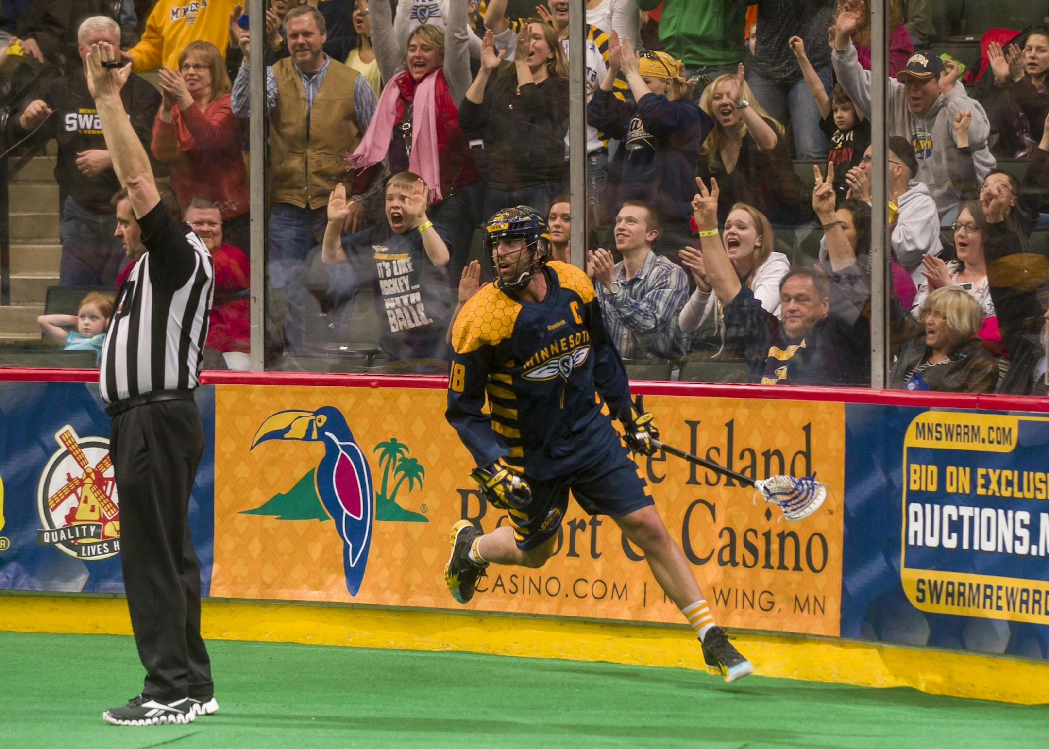 Swam forward Callum Crawford at a game at Xcel Energy Center. Photo by Alex Carroll.