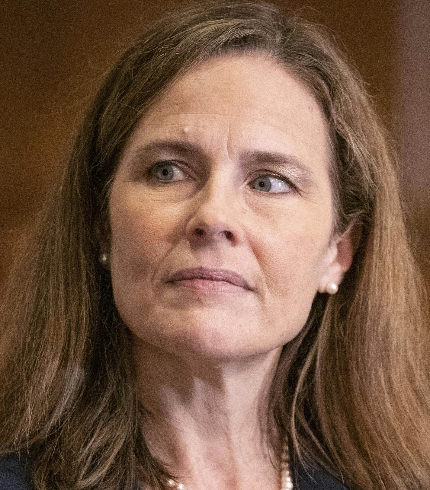 Supreme Court nominee Amy Coney Barrett meets with Sen. James Lankford, R-Okla., not pictured, Wednesday, Oct. 21, 2020, on Capitol Hill in Washington. (Sarah Silbiger/Pool via AP)