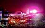 A 2007 SportCruiser is towed on Interstate 35 on July 1, 2016 in Wyoming, Minn. The aircraft needed to make an emergency landing near the intersection