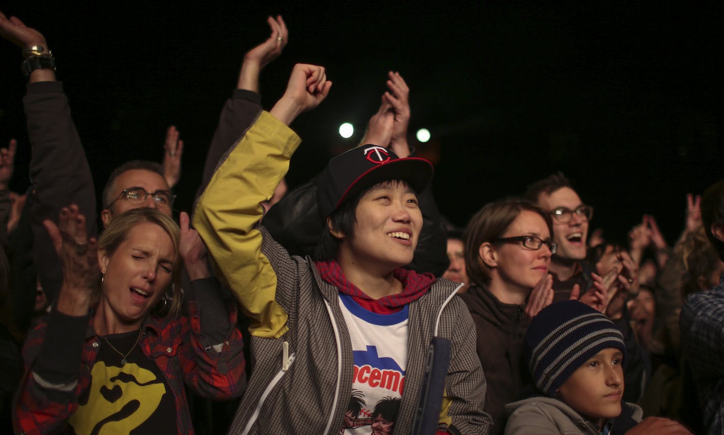 Front row fans of The Replacements during their set at Midway Stadium Saturday evening. ] JEFF WHEELER &#x201a;&#xc4;&#xa2; jeff.wheeler@startribune.com The Replacements reunion tour finally made a stop in their hometown Saturday night, September 13, 2014 at Midway Stadium in St. Paul.