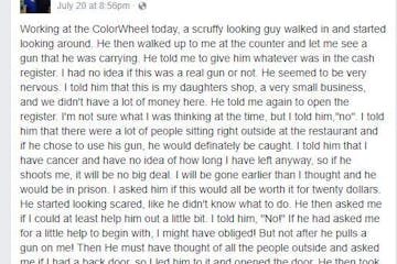 Eileen Espinosa shared on Facebook her tale of encountering a robber at her daughter's Minneapolis shop.