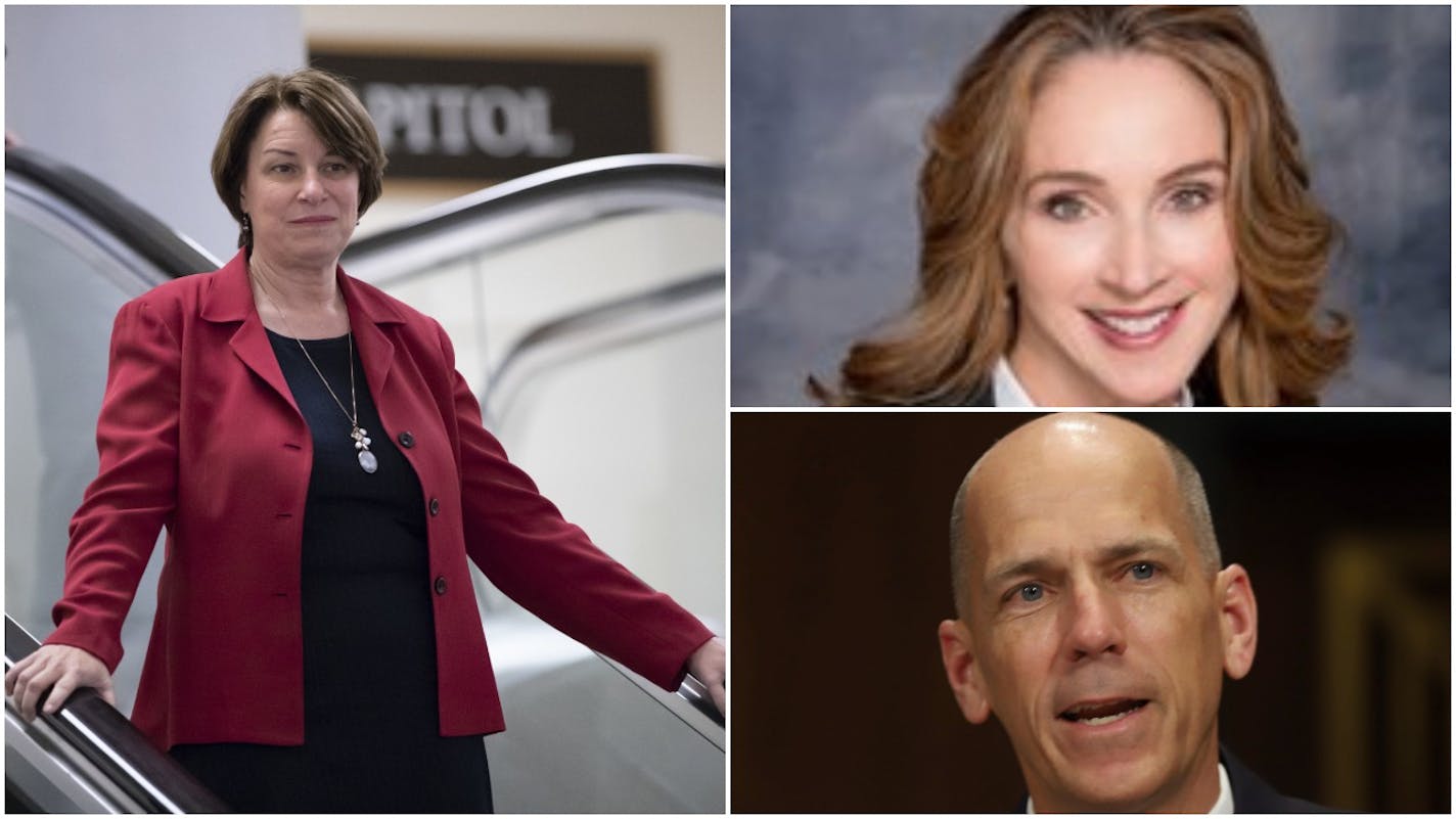 A deal brokered by U.S. Sen. Amy Klobuchar (left) has judges Nancy Brasel and Eric Tostrud in line to sit on Minnesota's federal bench.