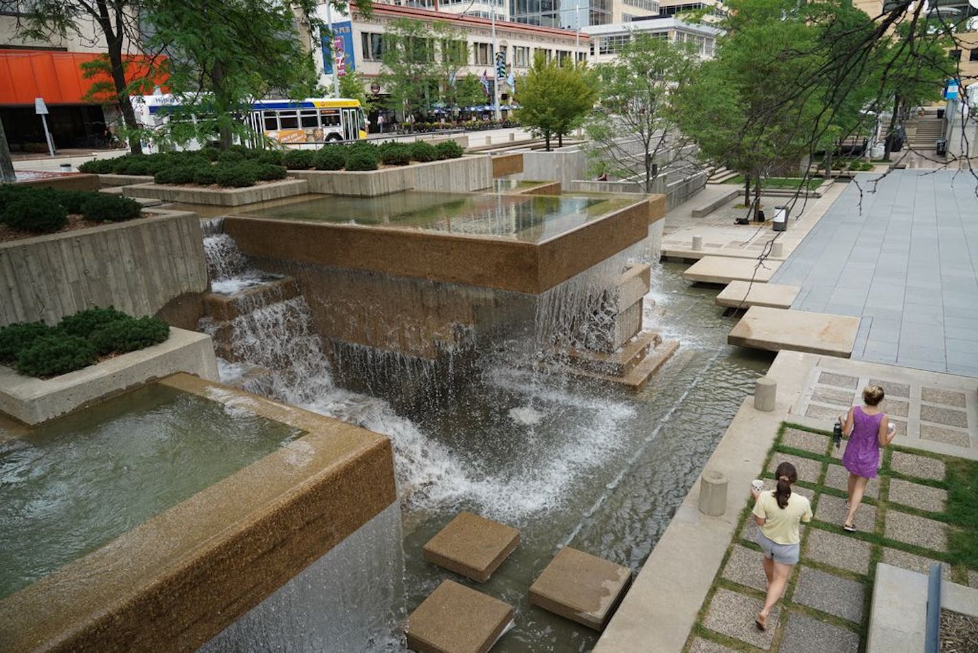 During the lunch hour on Tuesday, July 16, 2019, people were enjoying Peavey Plaza, which is set to have its grand re-opening, including the water features which have been dry for years.