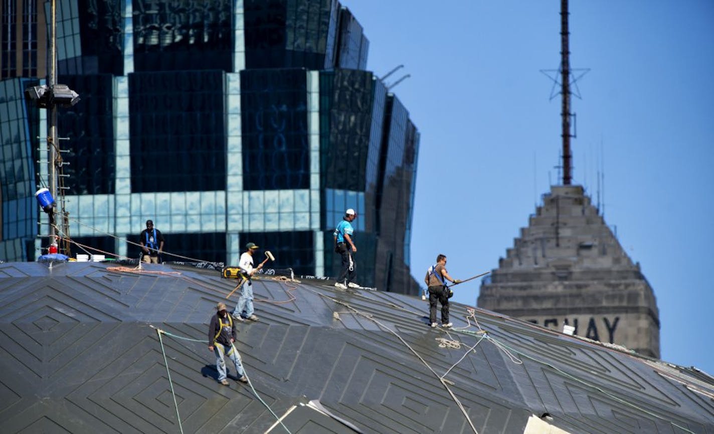 Work continued Tuesday on one of the Minneapolis Convention Center domes, which are undergoing a $4 million to $5 million upgrade.