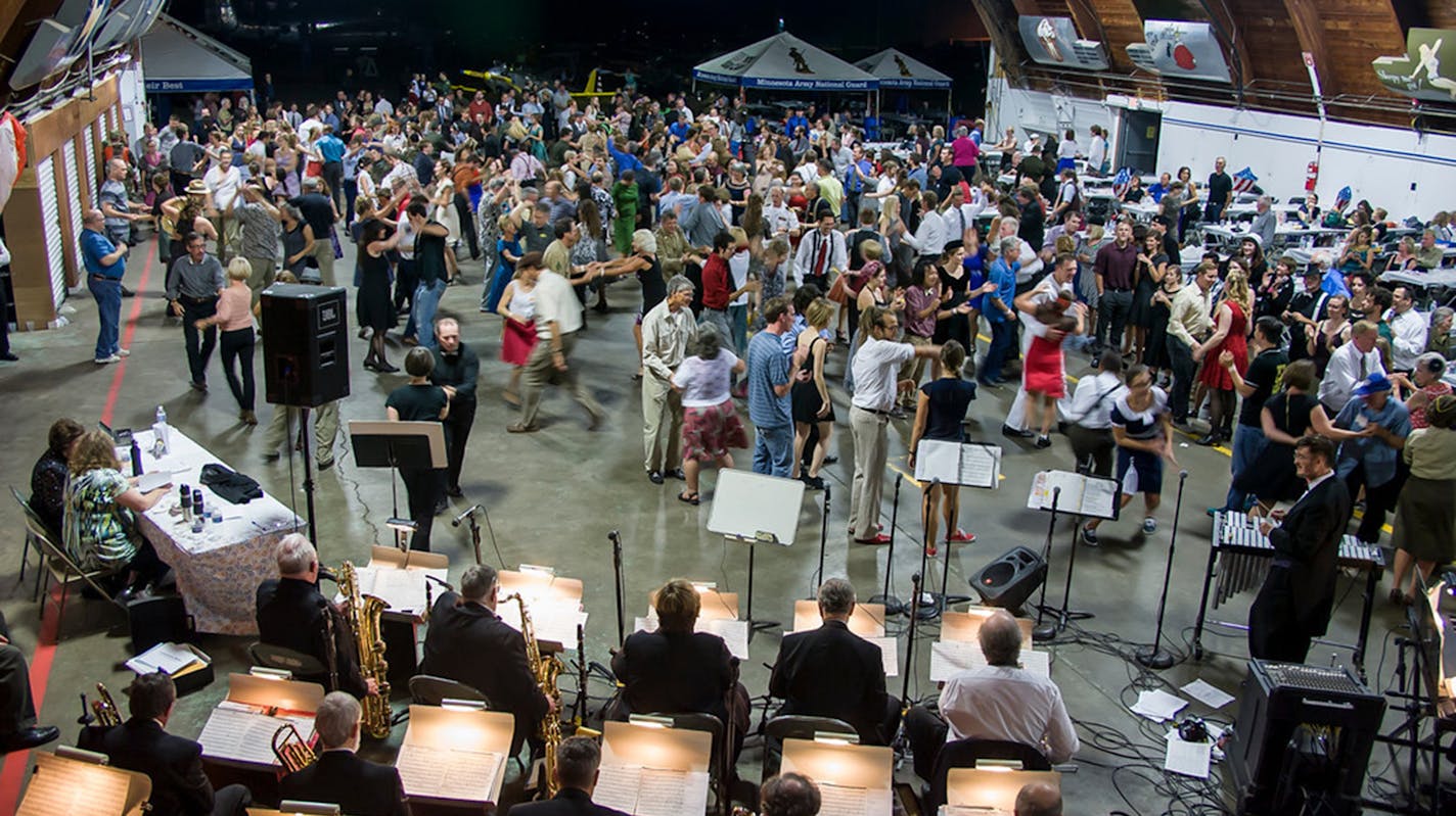 The crowd danced to music by the Roseville Big Band during the 2014 Fall Hangar Dance.