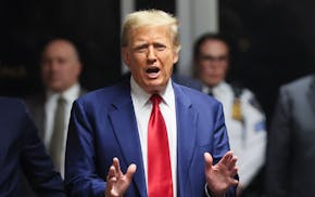 Former President Donald Trump speaks after hearing at New York Criminal Court, Monday, March 25, 2024, in New York.