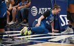 Minnesota Lynx rookie Jessica Shepard injured her knee after landing on her right leg following a foul by Los Angles Sparks' Tierra Ruffin-Pratt near 