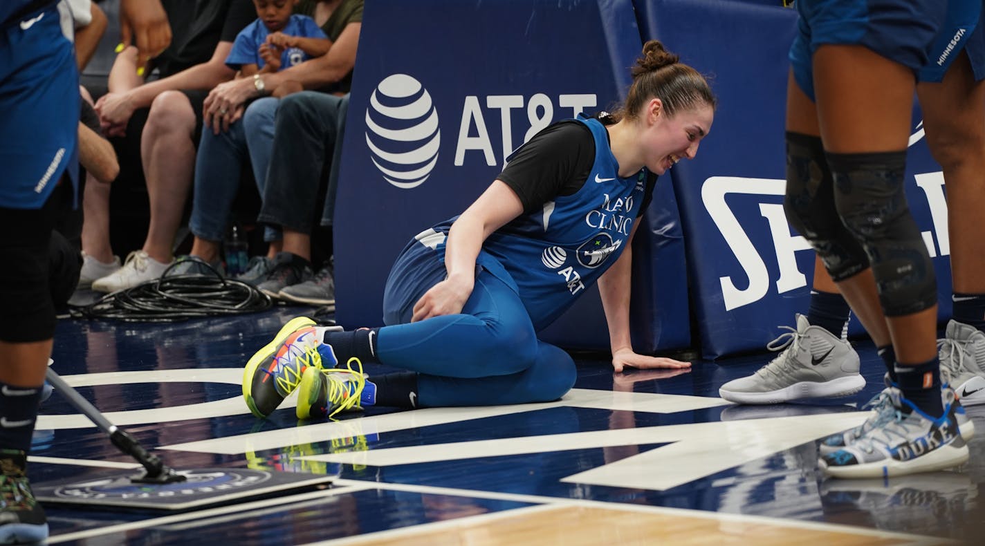 Minnesota Lynx rookie Jessica Shepard injured her knee after landing on her right leg following a foul by Los Angles Sparks' Tierra Ruffin-Pratt near the end of the game.