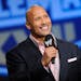 Actor and former WWE Superstar Dwayne "The Rock" Johnson at a Wrestlemania XXVII press conference at the Hard Rock Cafe in Times Square on Mar. 30, 20