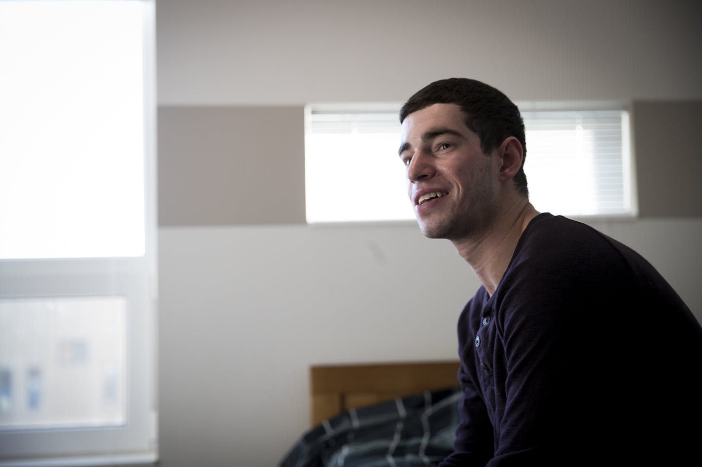 Coleton Sousa sat in his apartment at Prior Crossing on Thursday, November 3, 2016 in St. Paul, Minn. Before moving into the studio apartment he was homeless and jobless. Now he has his own place and a job. ] RENEE JONES SCHNEIDER &#x2022; renee.jones@startribune.com Prior Cross is a 44 studio apartment for homeless youth.