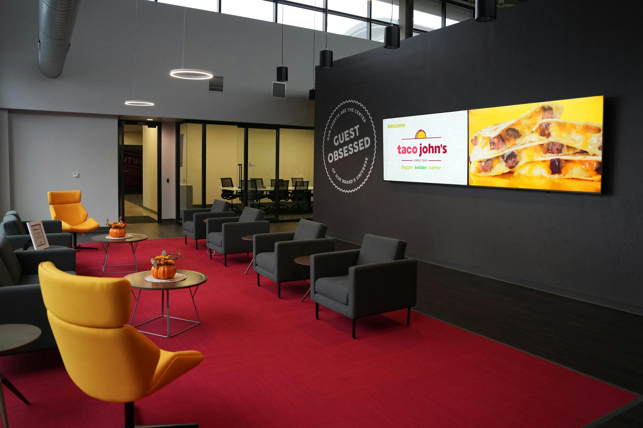 The lobby at the new Taco John's restaurant support center and test kitchen in St. Louis Park.