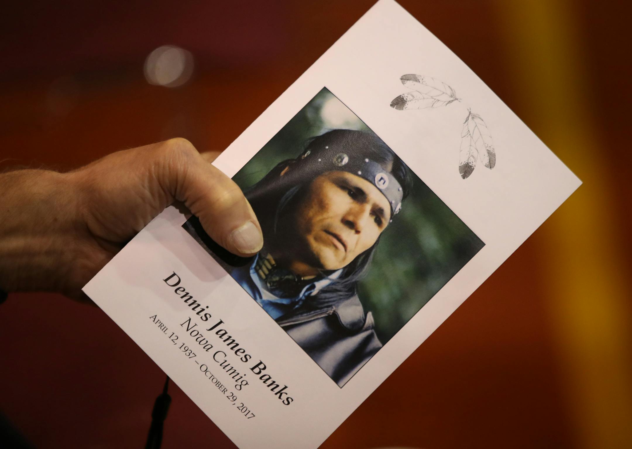 A community member helad during an All-night visitation for AIM co-founder Dennis Banks at the American Indian Center, Wednesday November 1,2017 in Minneapolis, MN. ] JERRY HOLT &#xef; jerry.holt@startribune.com