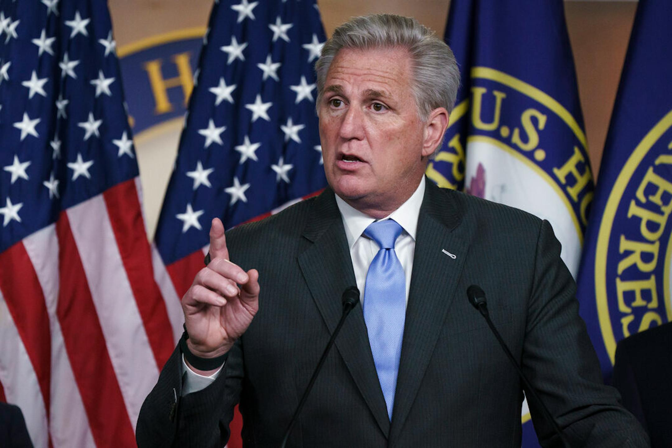 House Minority Leader Kevin McCarthy, R-Calif., holds a news conference following GOP leadership elections for the 117th Congress, at the Capitol in Washington, Tuesday, Nov. 17, 2020. (AP Photo/J. Scott Applewhite)