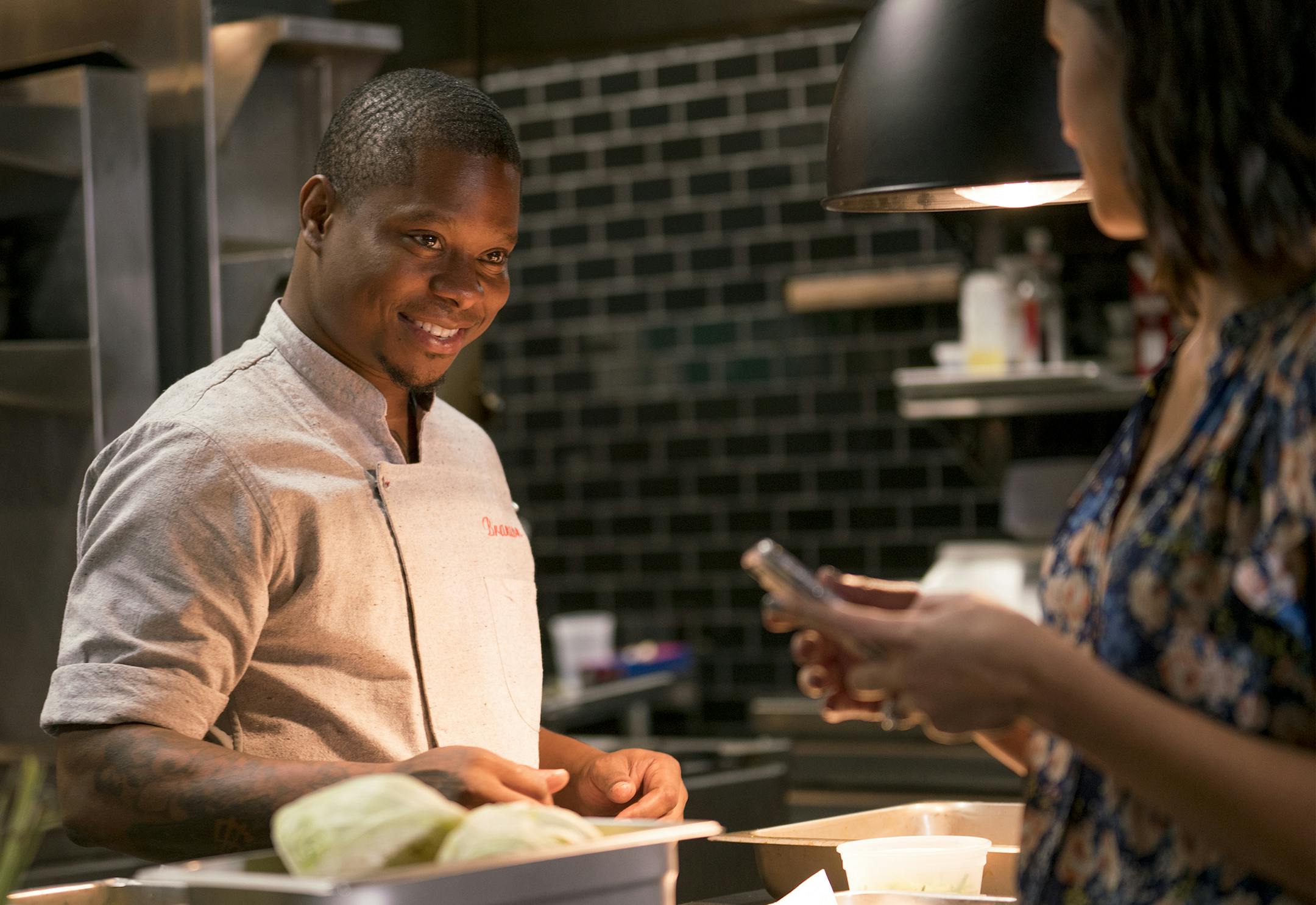 Jason Mitchell as Brandon and Kristina Emerson as Sarah in "The Chi."
