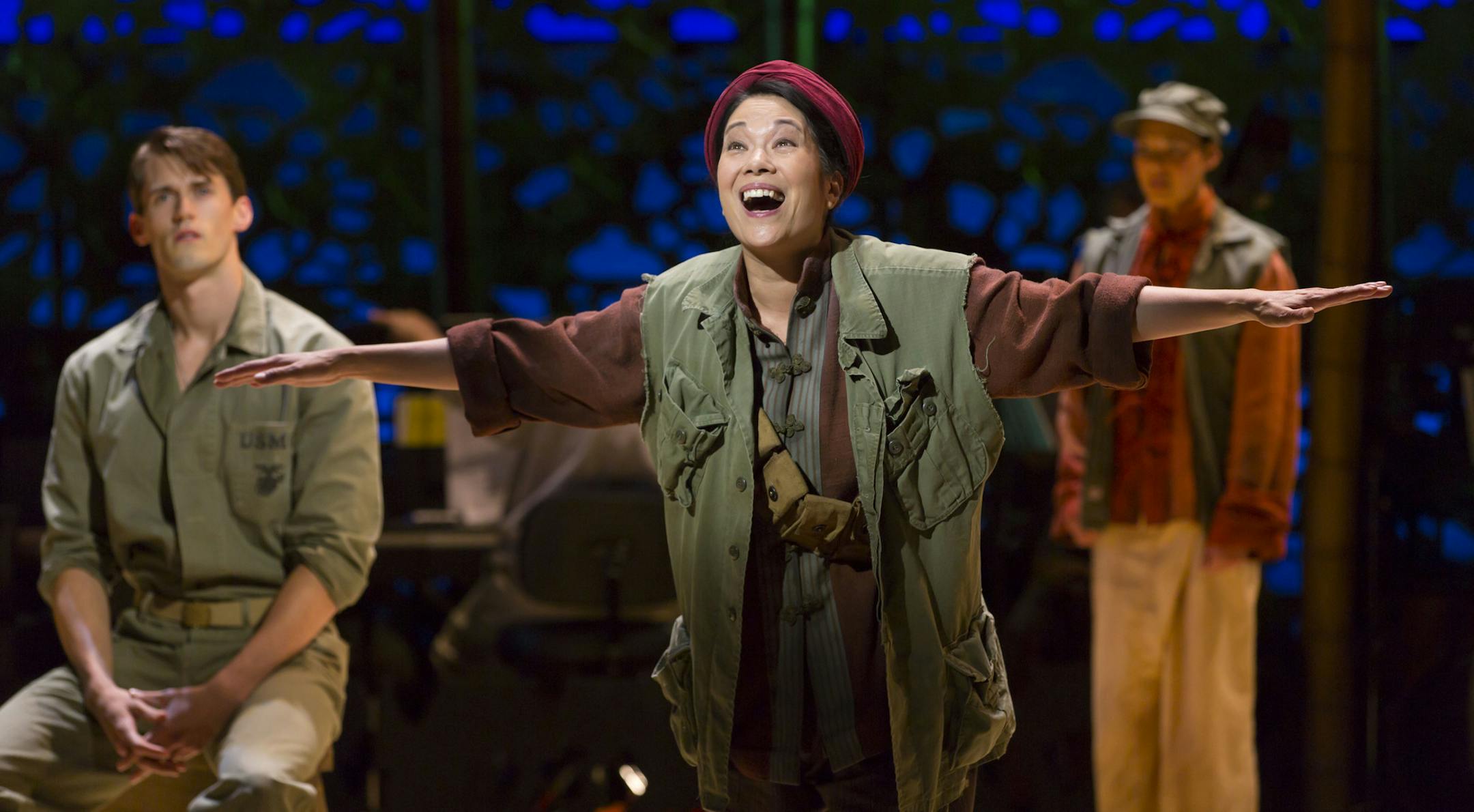 CJ Eldred as Lt. Cable, Christine Toy Johnson as Bloody Mary and Manna Nichols ans Liat in "South Pacific."