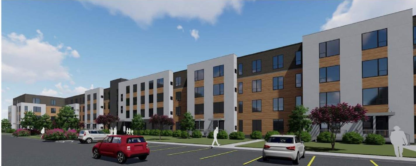 SoLo Apartments, a nod to its location in the city's South Loop neighborhood, will include a new 172-unit rental building adjacent to a 306-unit apartment complex that's also owned by Aeon and will soon be rehabbed. (Rendering courtesy of UrbanWorks Architecture)