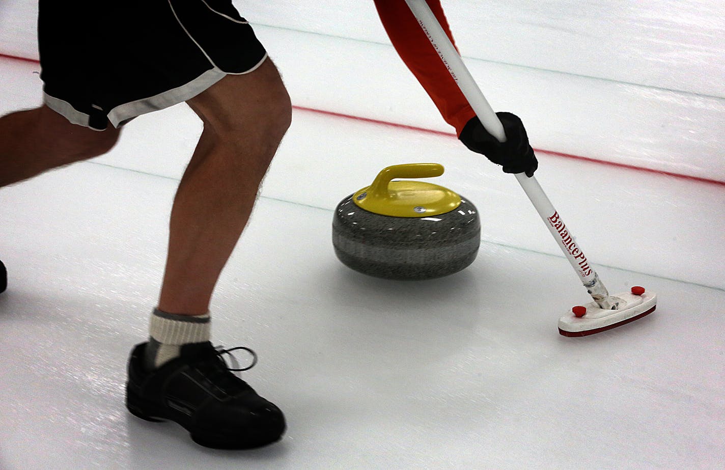 Gene Hinze, Maple Grove, swept ahead of a 40-pound, granite stone, as it glided along the curling sheet. ] JIM GEHRZ &#xef; james.gehrz@startribune.com / Blaine, MN / August 6, 2015 / 10:00 AM &#xf1; BACKGROUND INFORMATION: The Four Seasons Curling Club at Fogerty Arena was named an official U.S. Olympic Training Site. Fogerty Arena is the 18th Olympic Training Site in the United States and the first of its kind in Minnesota. It is the only U.S. Olympic Training Site dedicated to the sport of cu