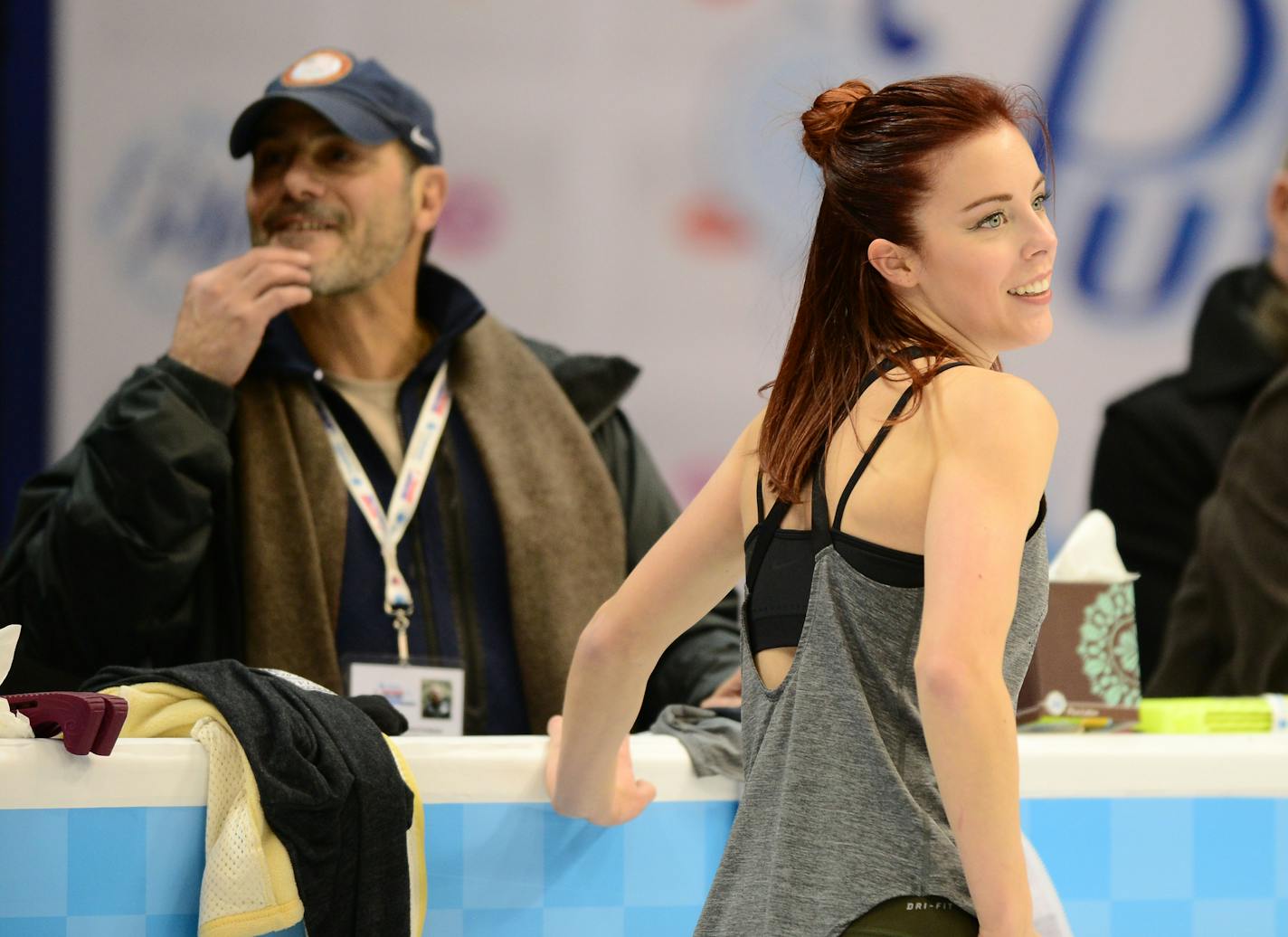 Defending national champion Ashley Wagner practiced Wednesday at Xcel Energy Center with her coach, Rafael Arutunian, looking on.