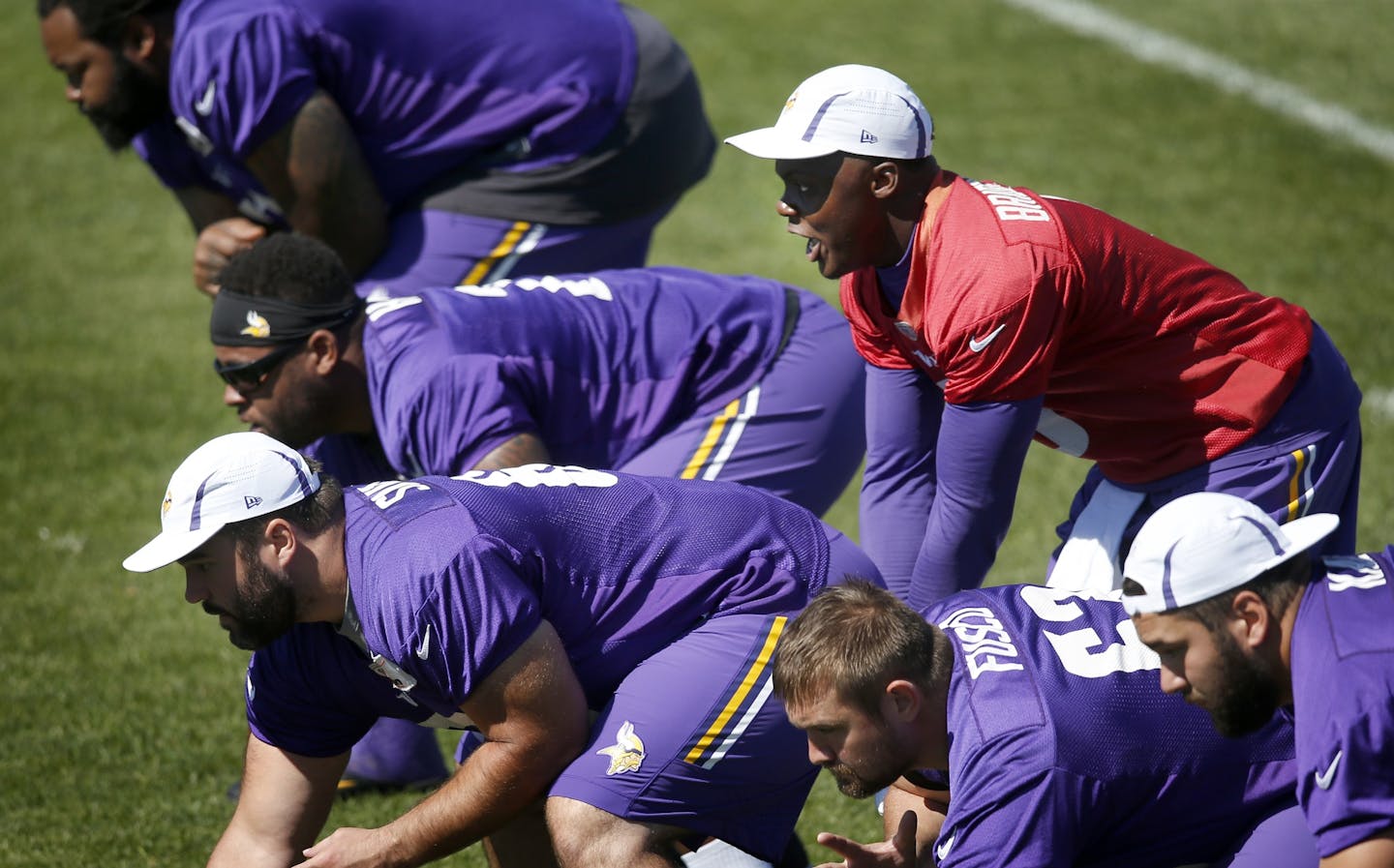 Minnesota Vikings quarterback Teddy Bridgewater (5) lines up under center during a recent morning practice.