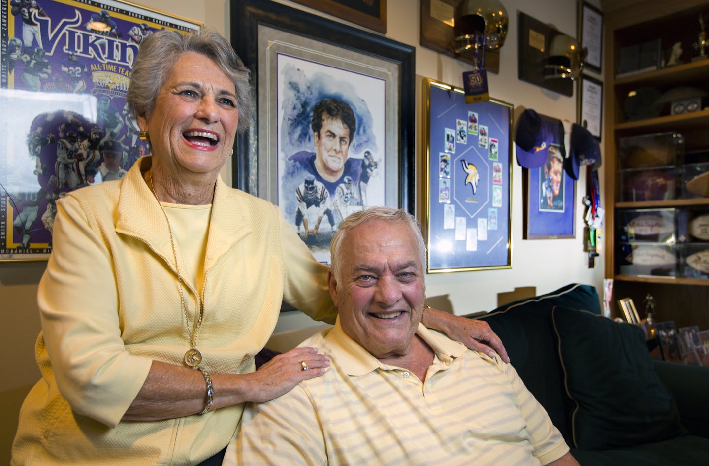 Mick & Phyllis Tingelhoff at their home in lakeville. Mick Tingelhoff, a Former Vikings center who holds the NFL record for most consecutive starts by an offensive lineman, was elected to the Pro Football Hall of Fame this year and will be inducted on Aug. 8th. ] Brian.Peterson@startribune.com Lakeville, MN - 5/26/2015